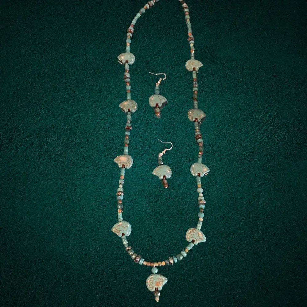 Zuni Bear Fetish Necklace Earring Set